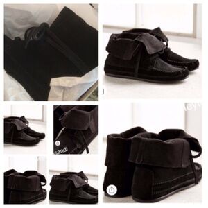 Urban Outfitters Black Suede Ankle Moccasin Boots